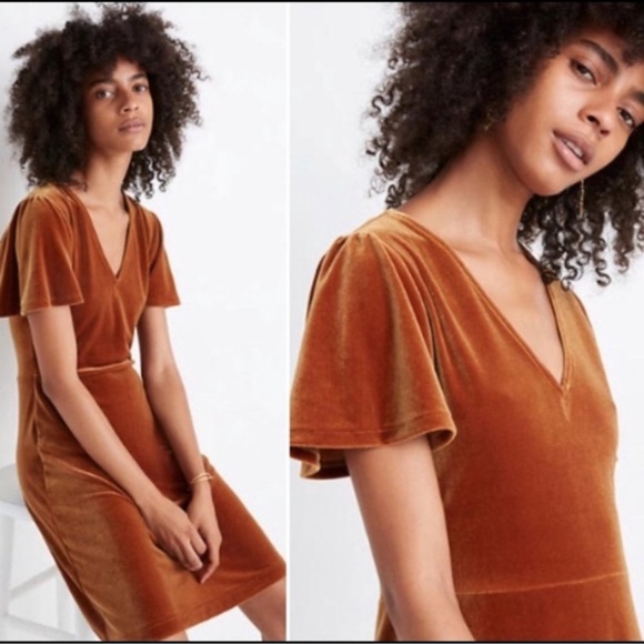 Madewell Velvet V-Neck Flutter Sleeve Dress size Large - Picture 2 of 14